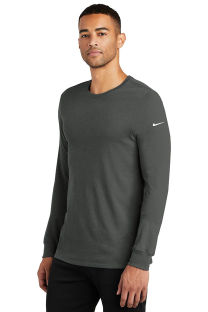 Anthracite Nike Dri-FIT Cotton/Poly Long Sleeve Tee. NKBQ5230 plain