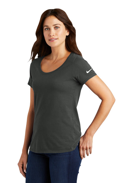 Anthracite Nike Women's Dri-FIT Cotton/Poly Scoop Neck Tee. NKBQ5234 plain