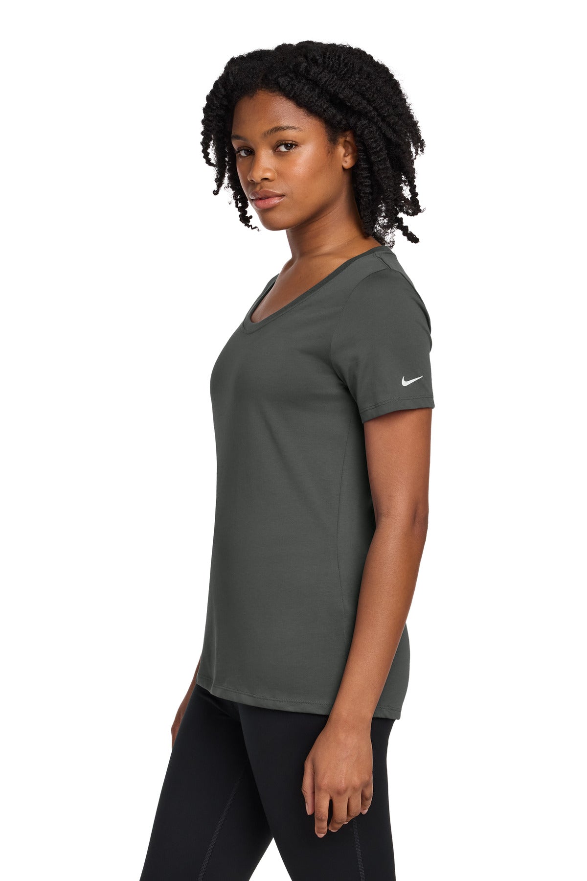Anthracite Nike Women's Dri-FIT Cotton/Poly Scoop Neck Tee. NKBQ5234 plain