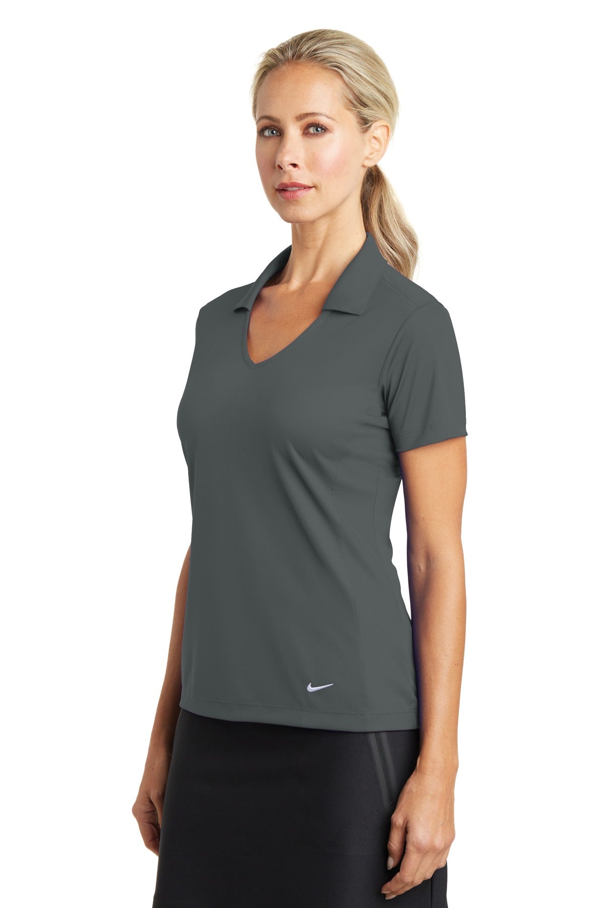 Anthracite Nike Women's Dri-FIT Vertical Mesh Polo. 637165 plain