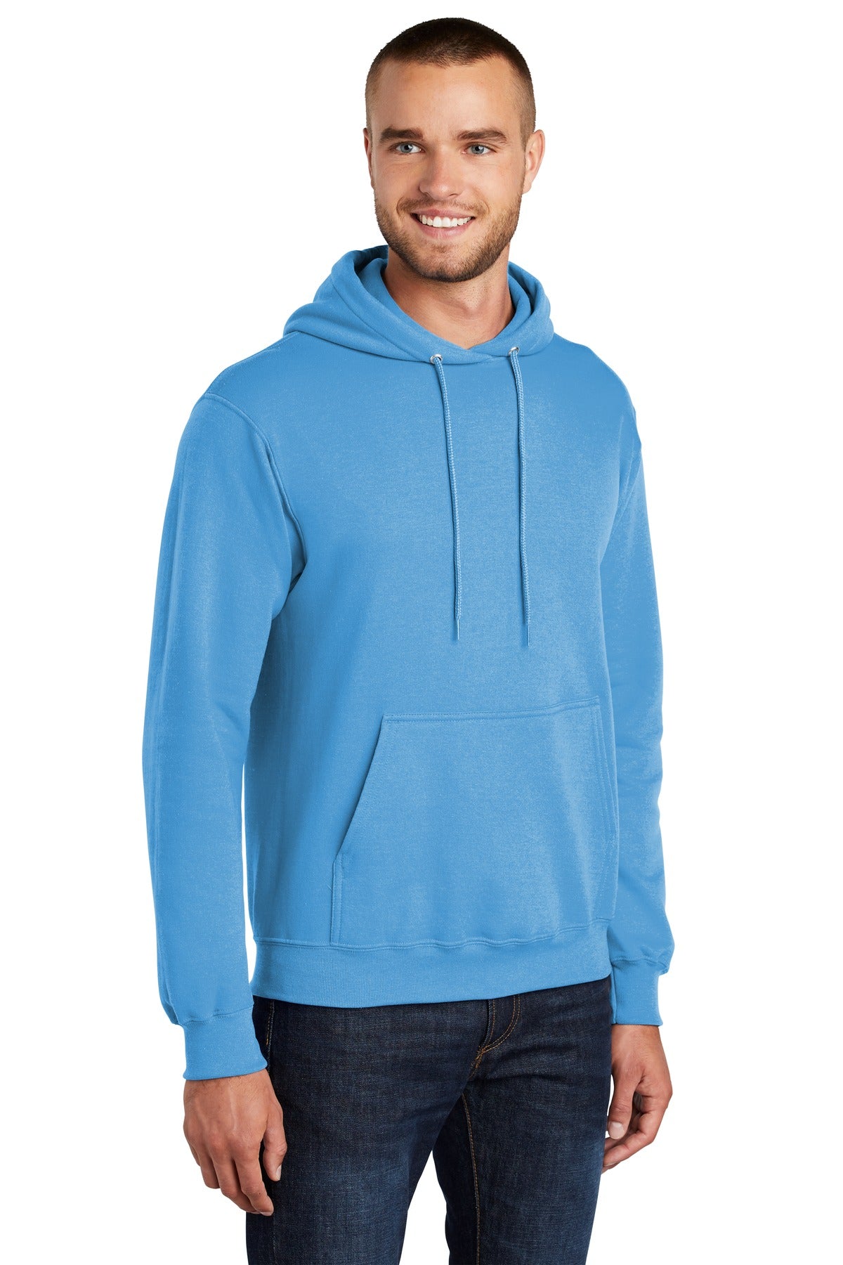Aquatic Blue Port & Co Core Fleece Pullover Hooded Sweatshirt. PC78H