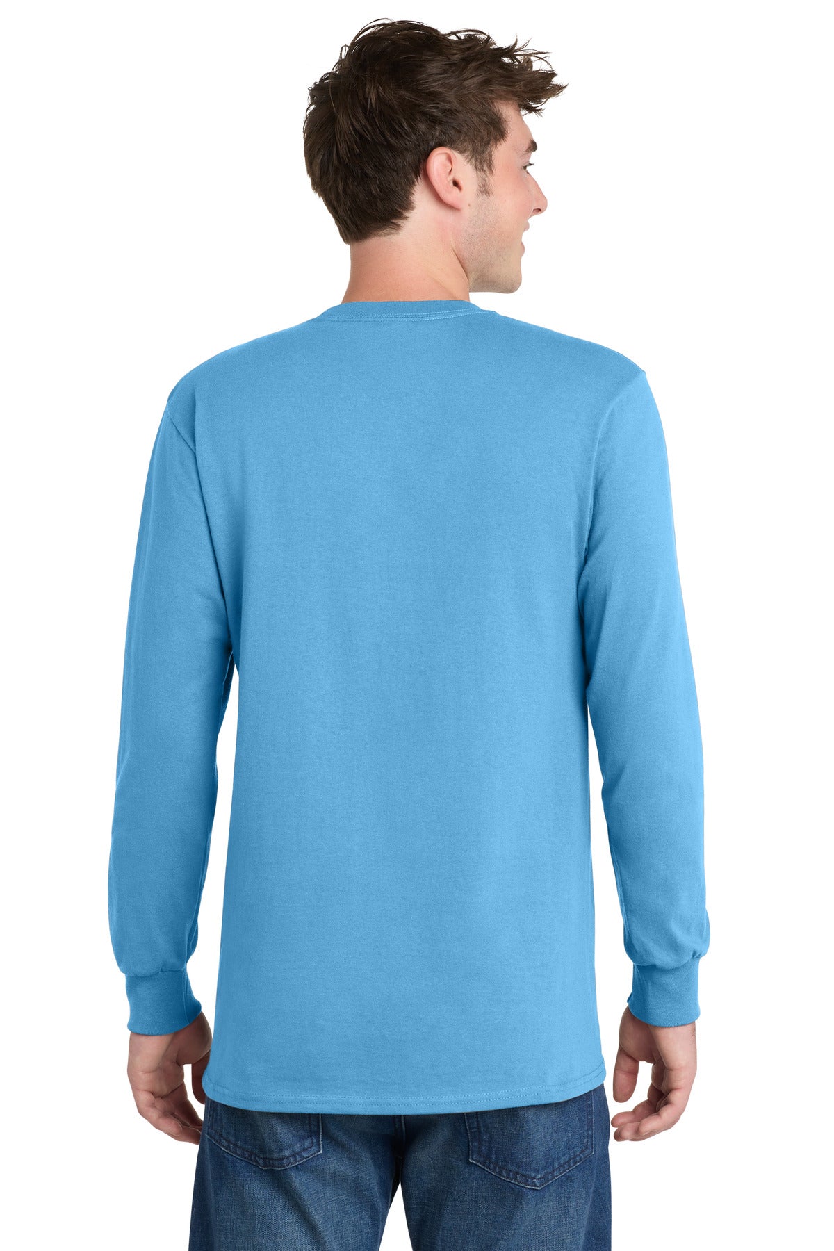 Aquatic Blue Port & Co Long Sleeve Essential Tee. PC61LS plain