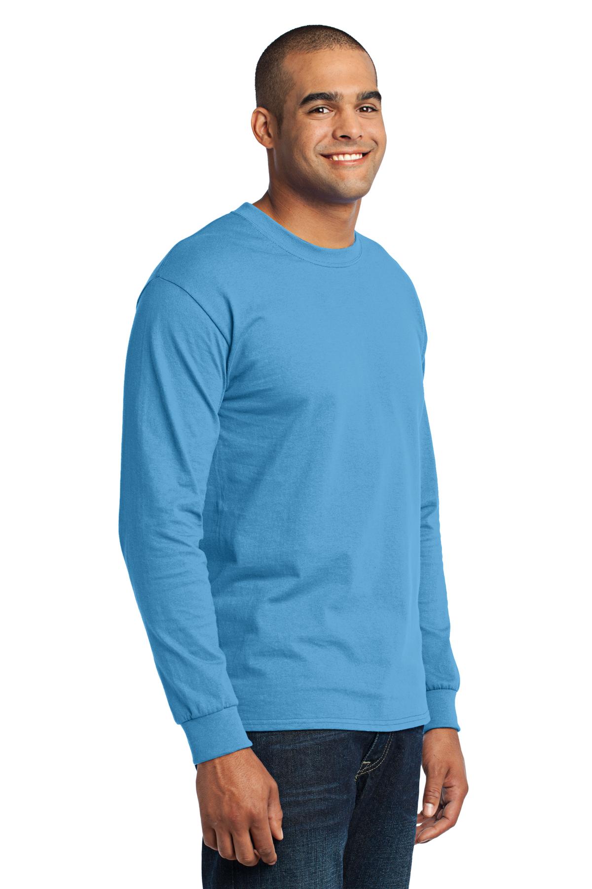 Aquatic Blue Port & Co Tall Long Sleeve Core Blend Tee. PC55LST plain
