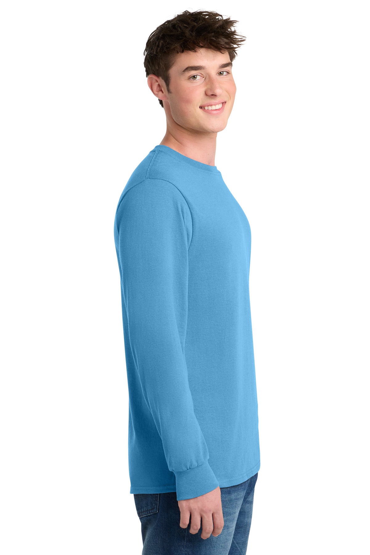 Aquatic Blue Port & Co Tall Long Sleeve Core Blend Tee. PC55LST plain