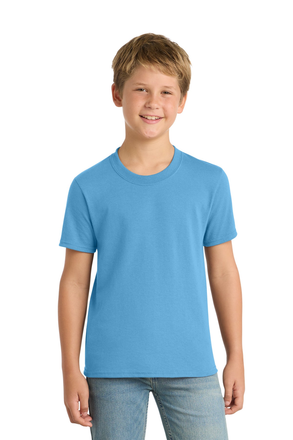 Aquatic Blue Port & Co Youth Core Blend Tee. PC55Y plain