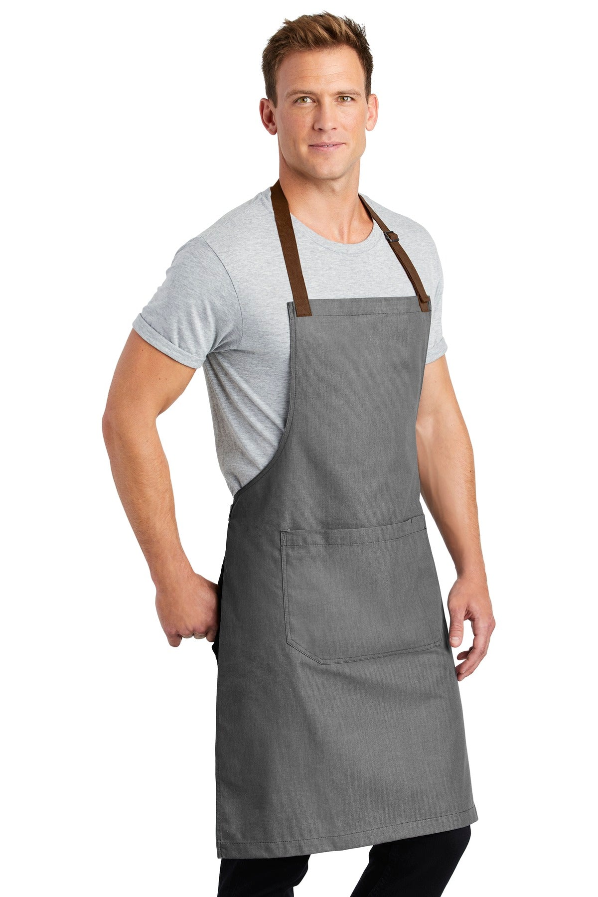 Ash Grey Port Authority Market Full-Length Bib Apron. A800 plain
