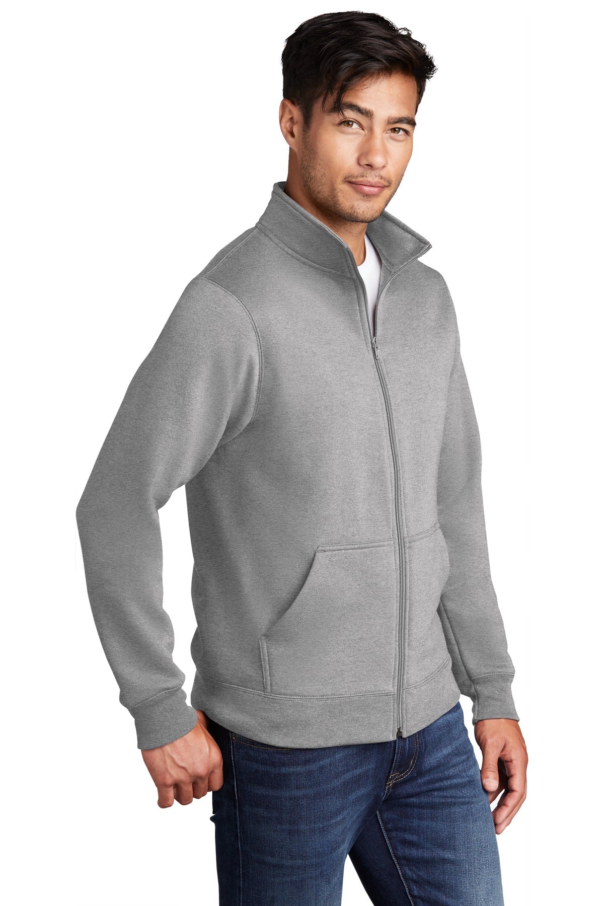 Athletic Hthr Port & Co Core Fleece Cadet Full-Zip Sweatshirt PC78FZ plain