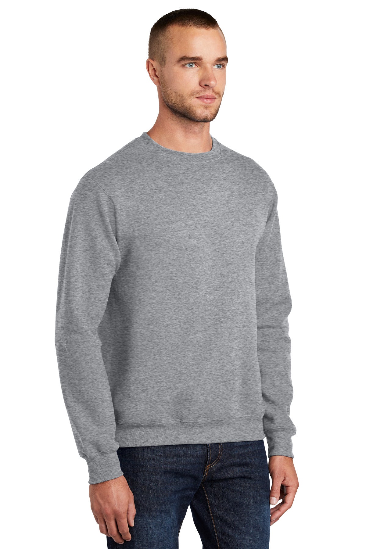 Athletic Hthr Port & Co Essential Fleece Crewneck Sweatshirt. PC90 plain