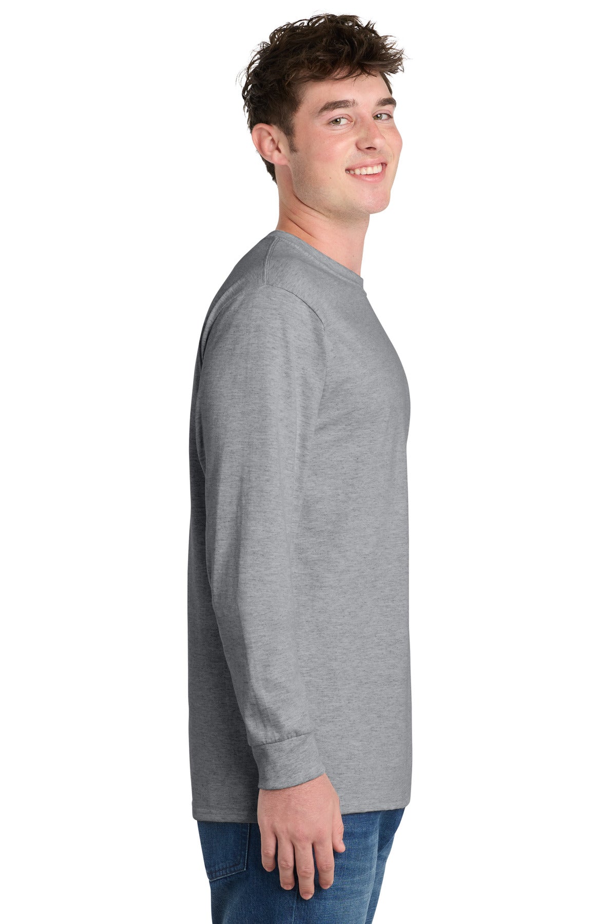 Athletic Hthr Port & Co Long Sleeve Essential Tee. PC61LS plain