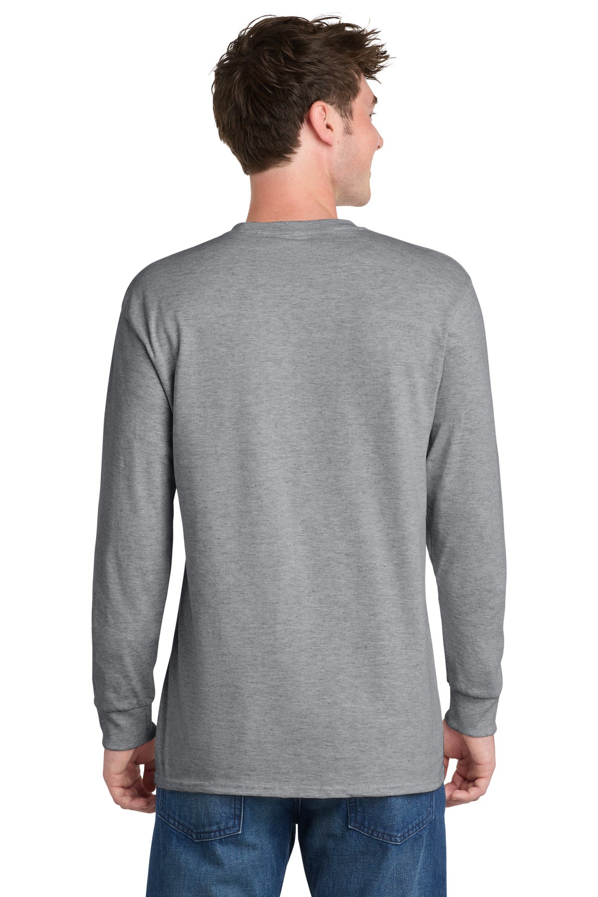 Athletic Hthr Port & Co Long Sleeve Essential Tee. PC61LS plain