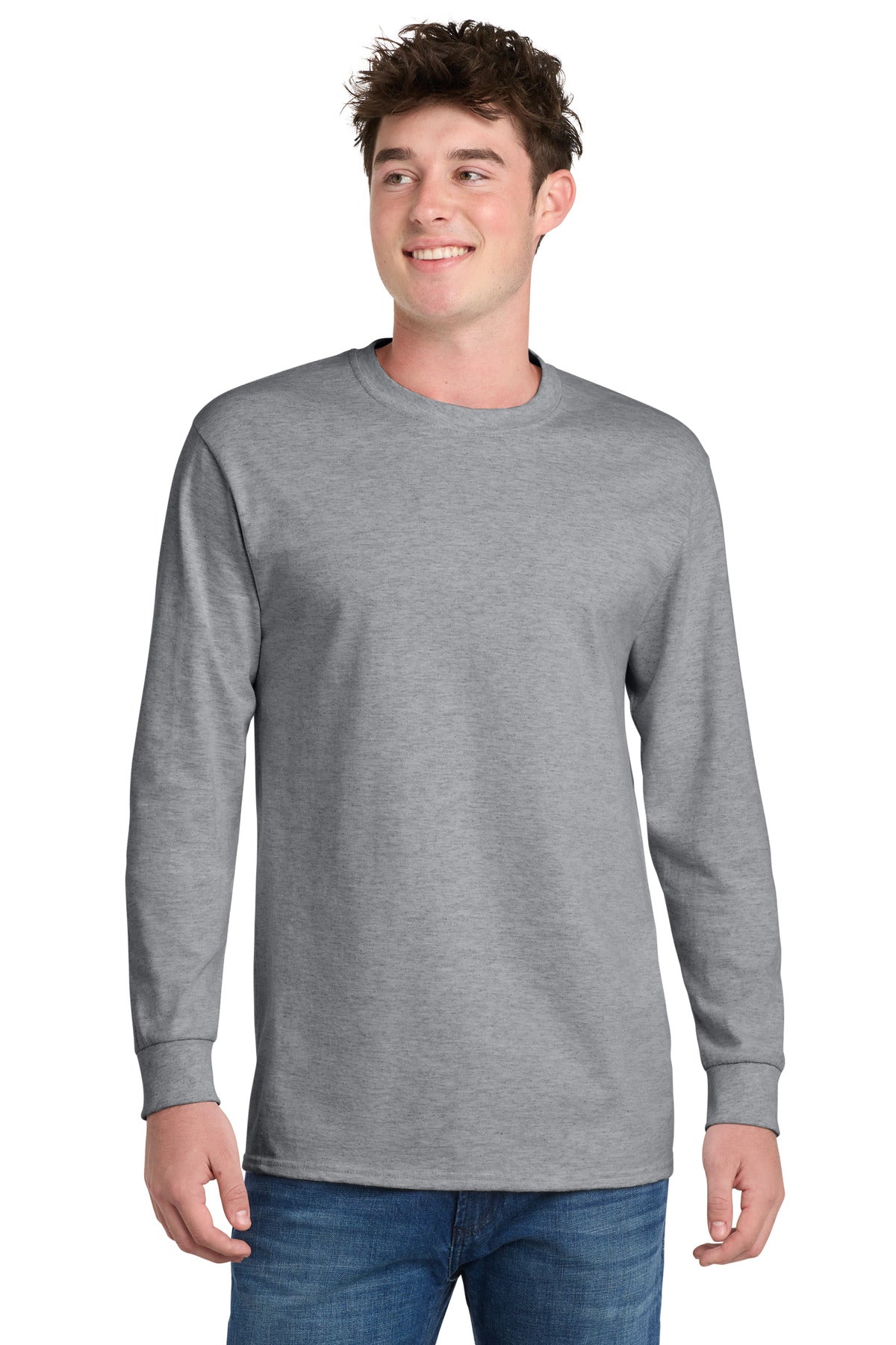 Athletic Hthr Port & Co Long Sleeve Essential Tee. PC61LS plain