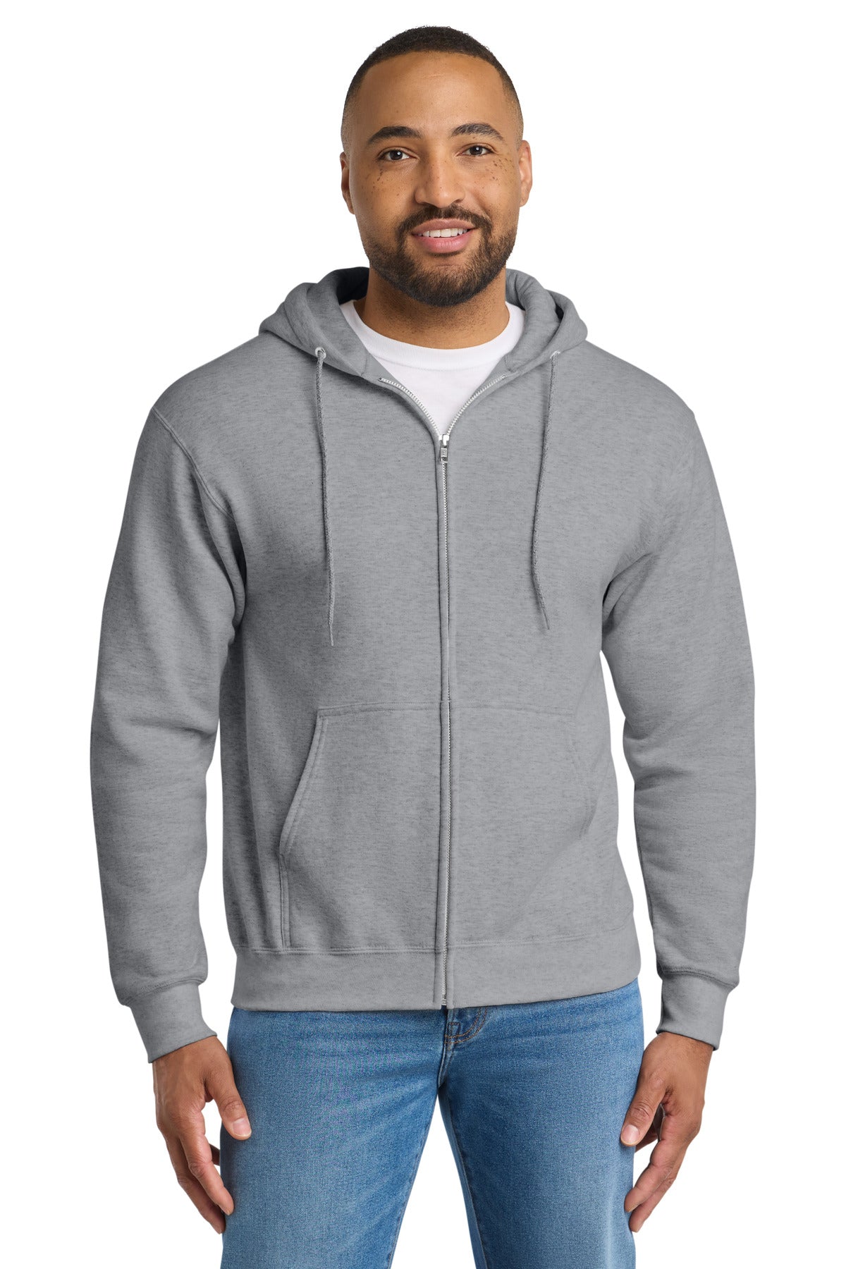 Athletic Hthr Port & Co Tall Essential Fleece Full-Zip Hooded Sweatshirt. PC90ZHT plain