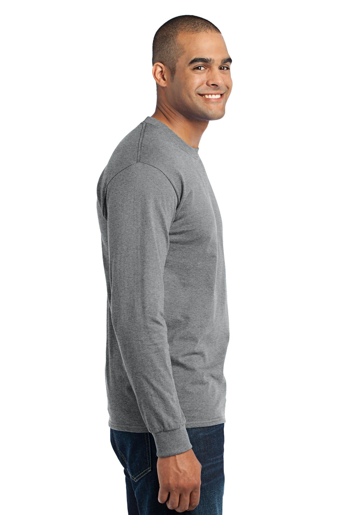 Athletic Hthr Port & Co Tall Long Sleeve Core Blend Tee. PC55LST plain