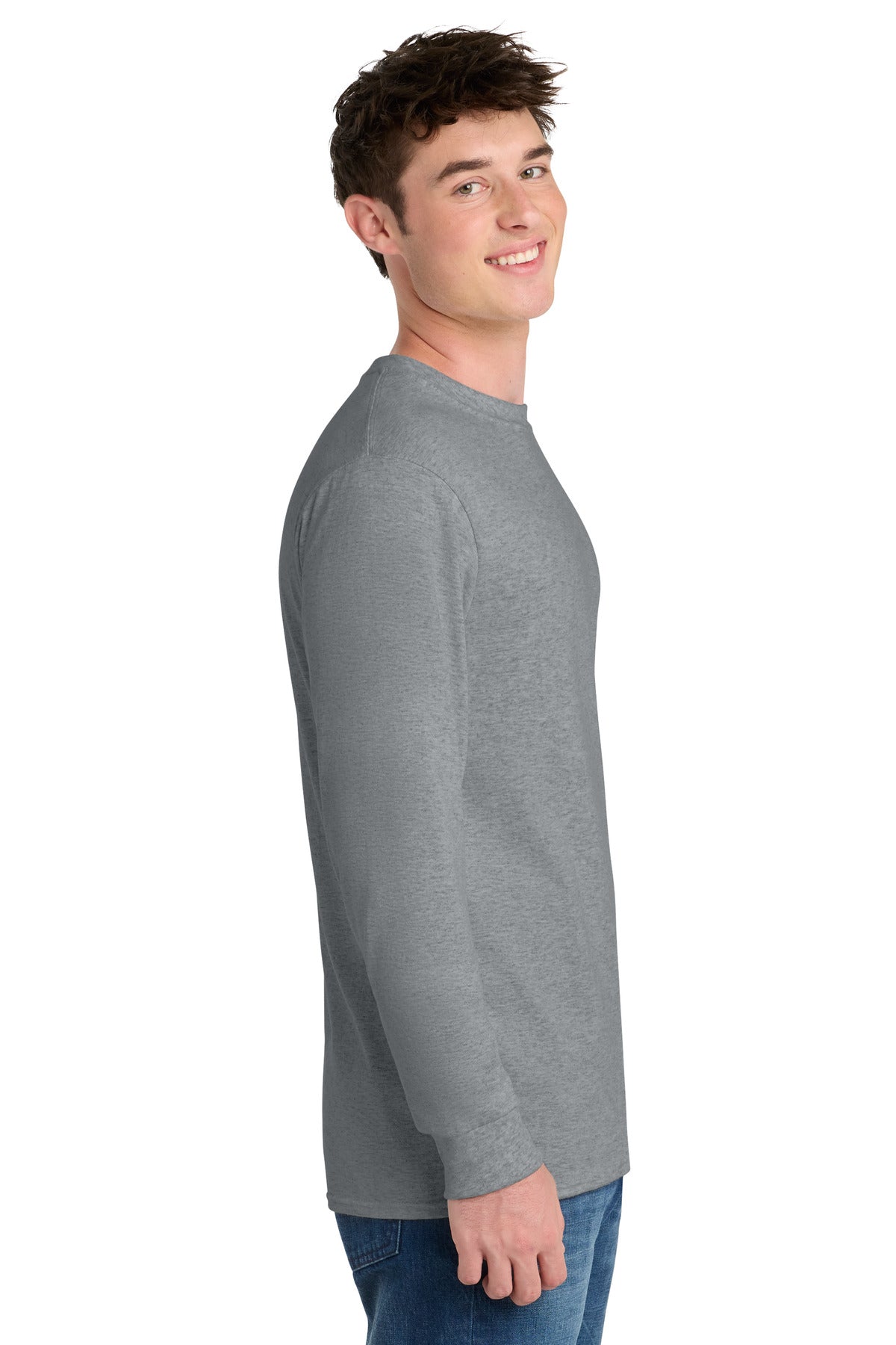 Athletic Hthr Port & Co Tall Long Sleeve Core Blend Tee. PC55LST plain