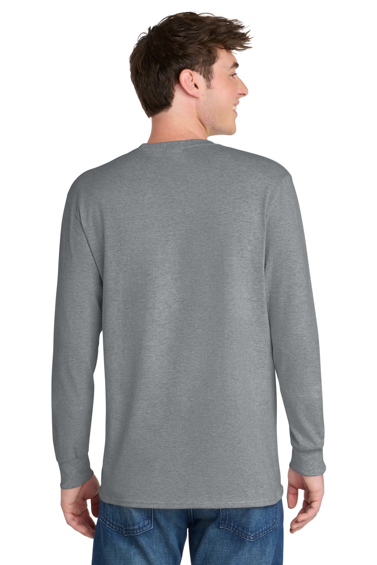 Athletic Hthr Port & Co Tall Long Sleeve Core Blend Tee. PC55LST plain