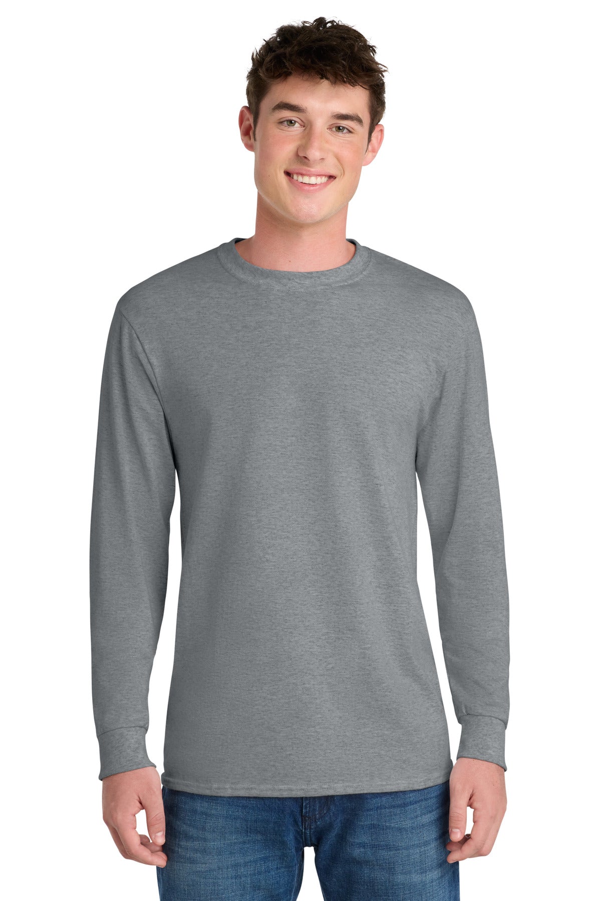 Athletic Hthr Port & Co Tall Long Sleeve Core Blend Tee. PC55LST plain