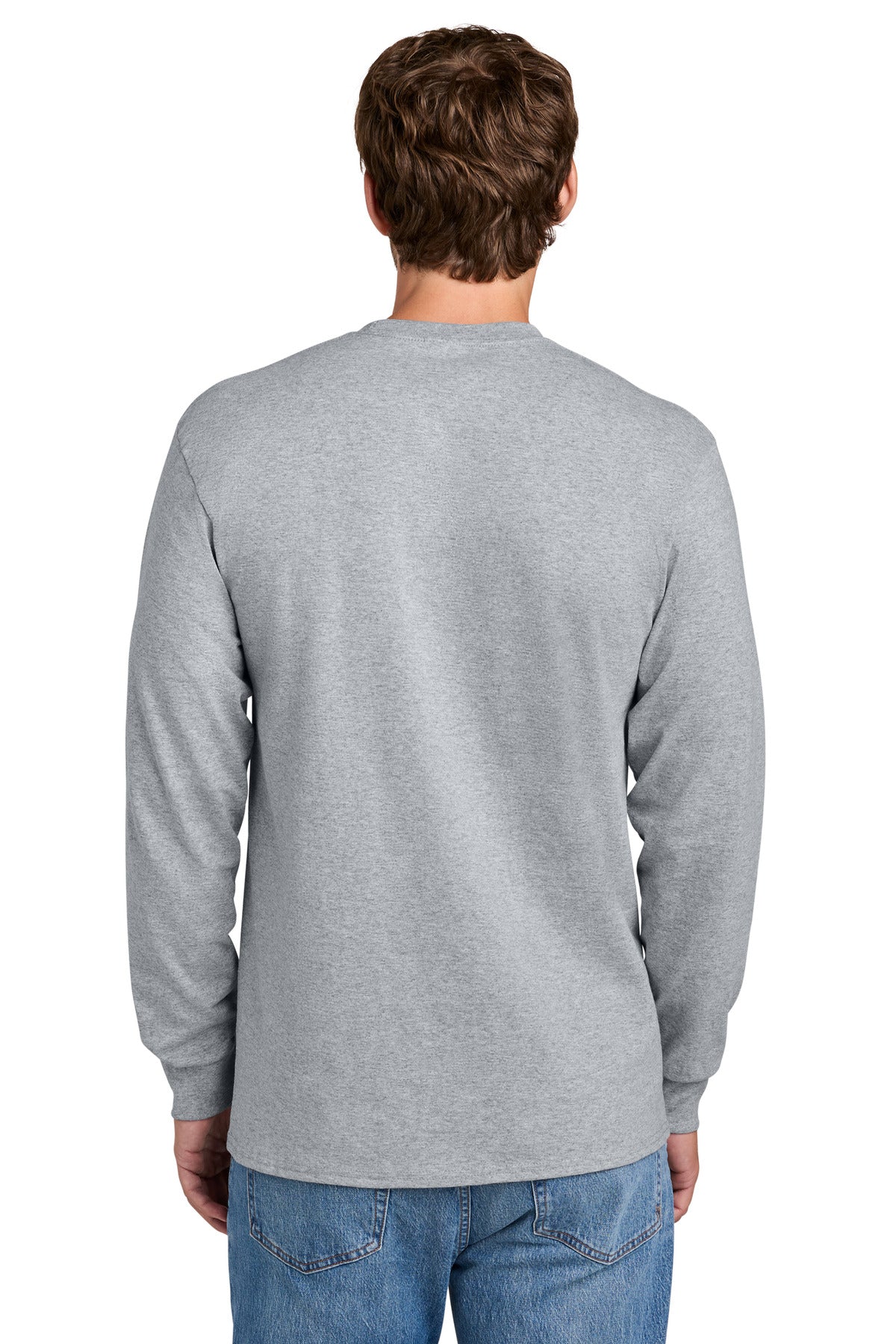 Athletic Hthr Port & Co Tall Long Sleeve Essential Pocket Tee. PC61LSPT plain