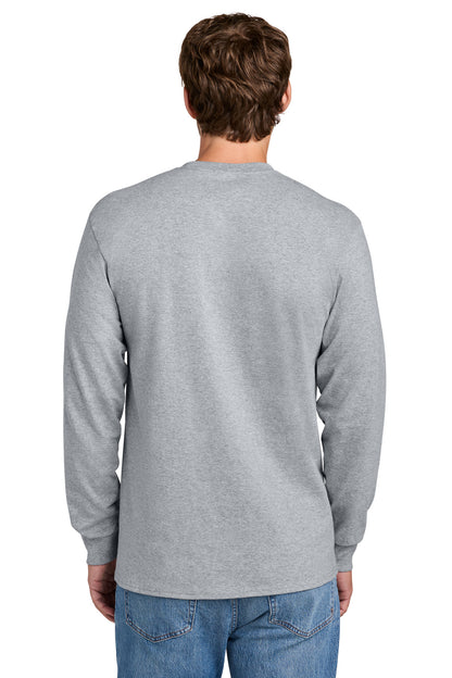 Athletic Hthr Port & Co Tall Long Sleeve Essential Pocket Tee. PC61LSPT plain