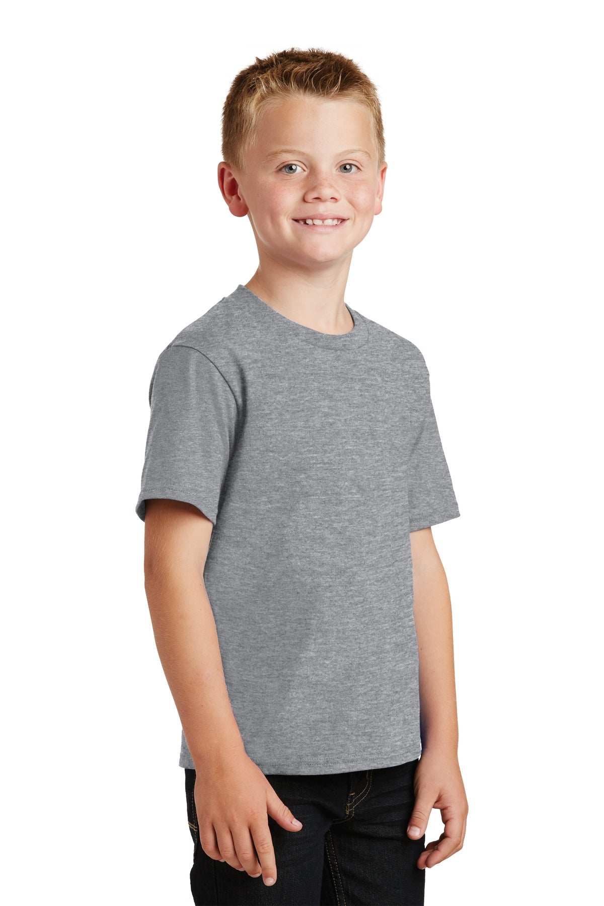 Athletic Hthr Port & Co Youth Fan Favorite Tee. PC450Y plain
