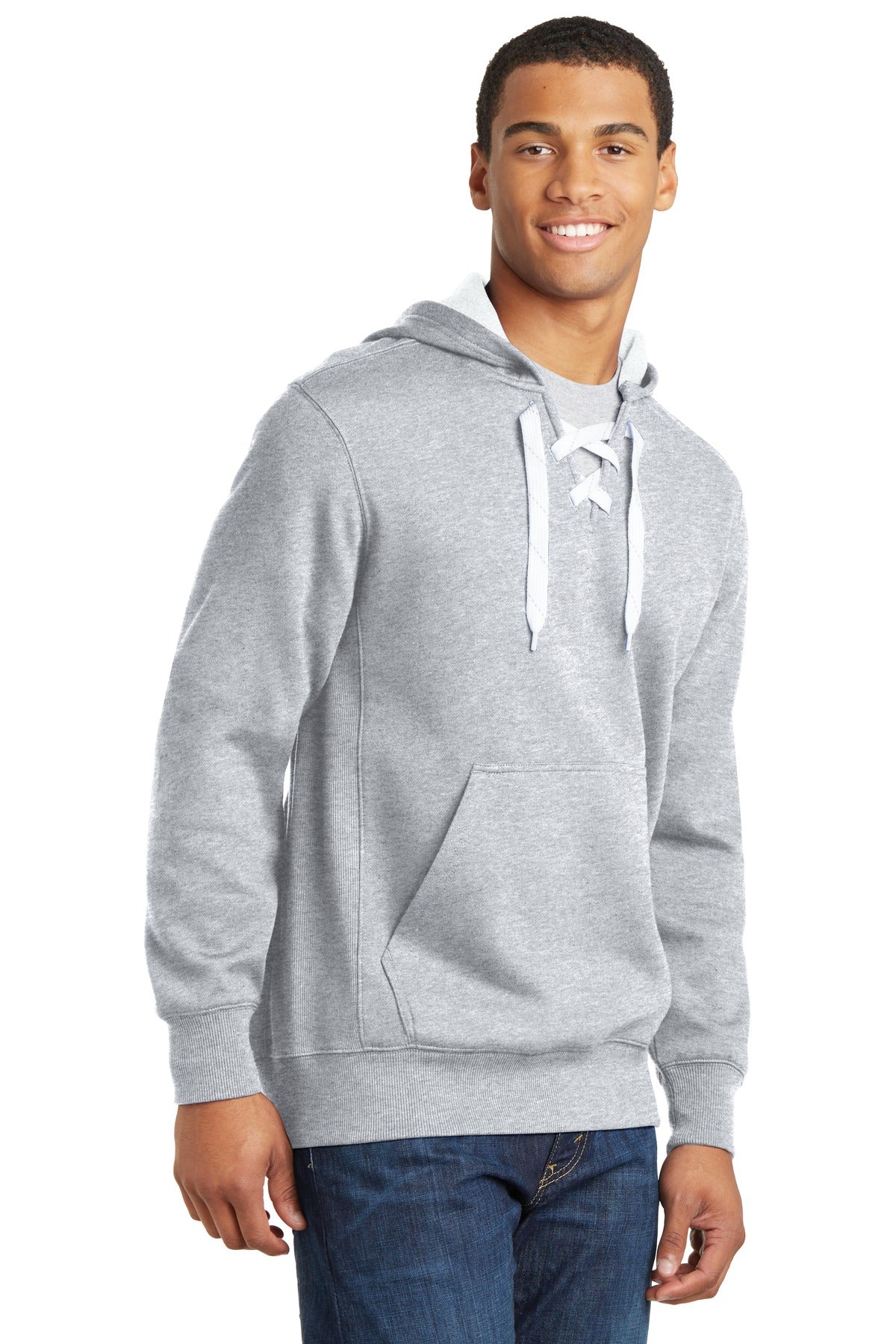Athletic Hthr Sport-Tek Lace Up Pullover Hooded Sweatshirt. ST271 plain