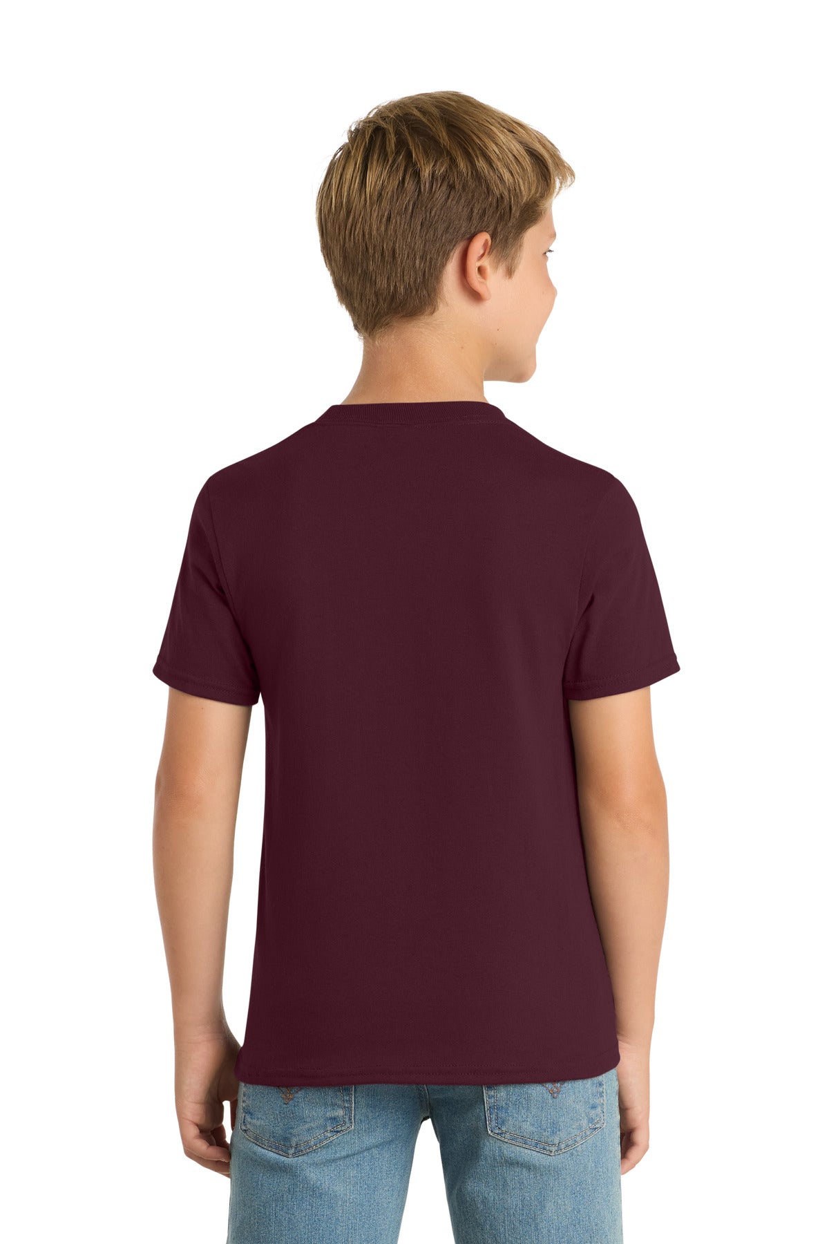 Athletic Mroon Port & Co Youth Core Blend Tee. PC55Y plain