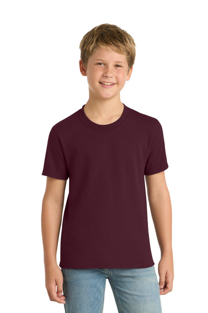 Athletic Mroon Port & Co Youth Core Blend Tee. PC55Y plain
