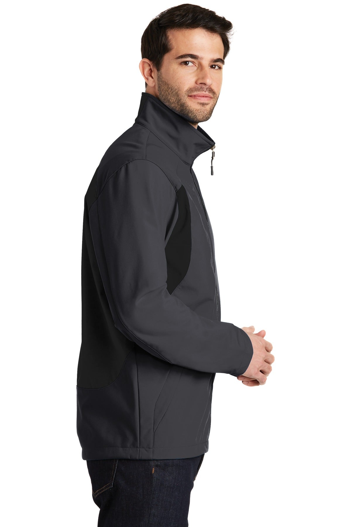 Bat Grey/Black Port Authority Back-Block Soft Shell Jacket. J336 plain