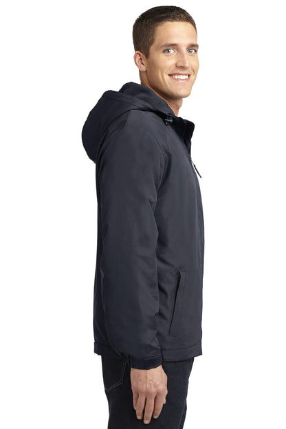 Batlshp Grey Port Authority Hooded Charger Jacket. J327 plain
