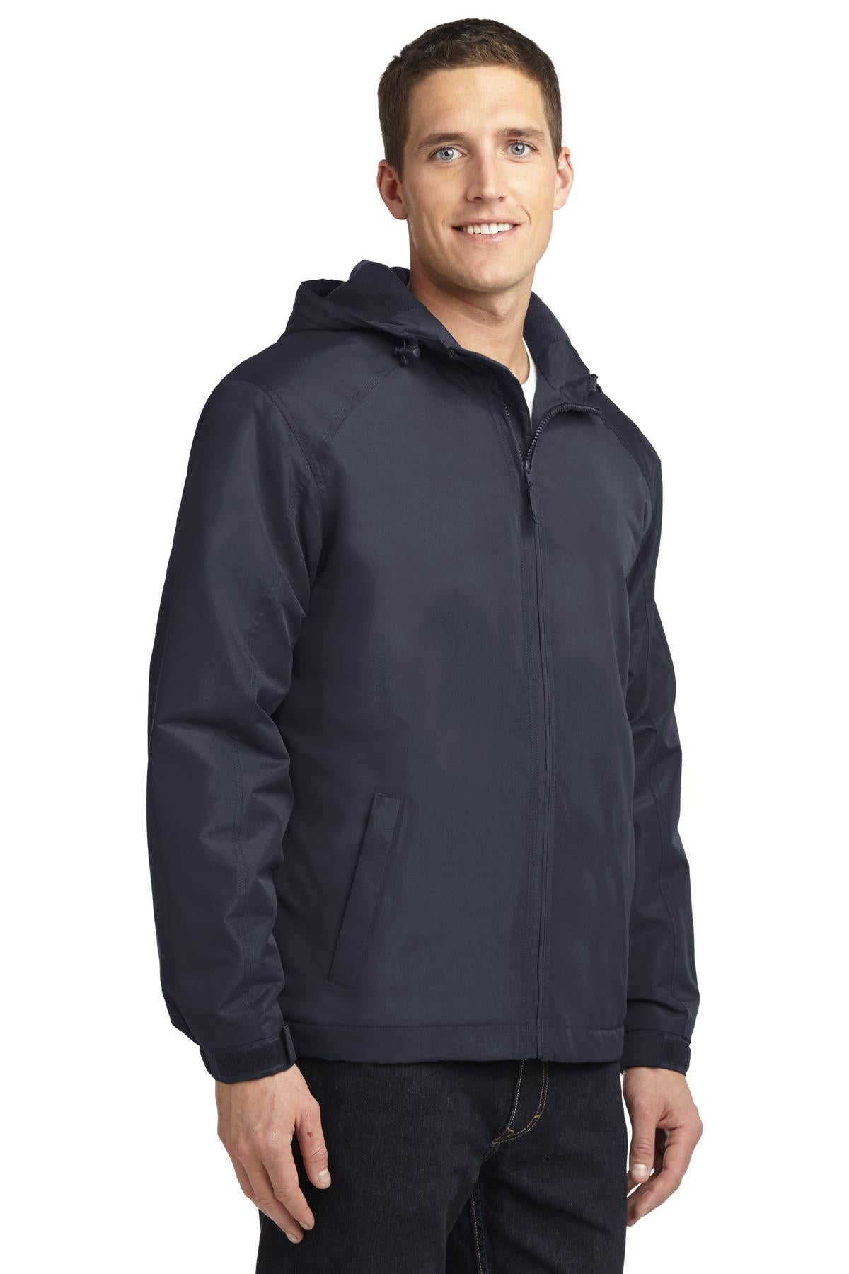 Batlshp Grey Port Authority Hooded Charger Jacket. J327 plain