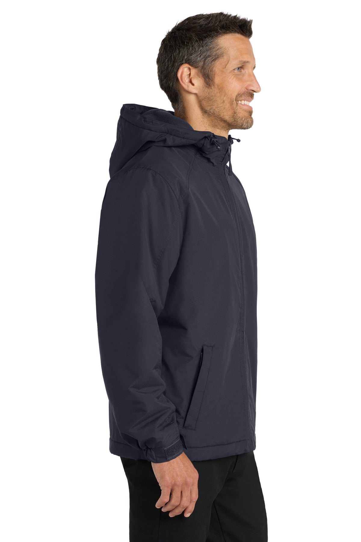 Batlshp Grey Port Authority Hooded Charger Jacket. J327 plain