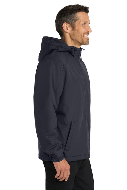 Batlshp Grey Port Authority Hooded Charger Jacket. J327 plain