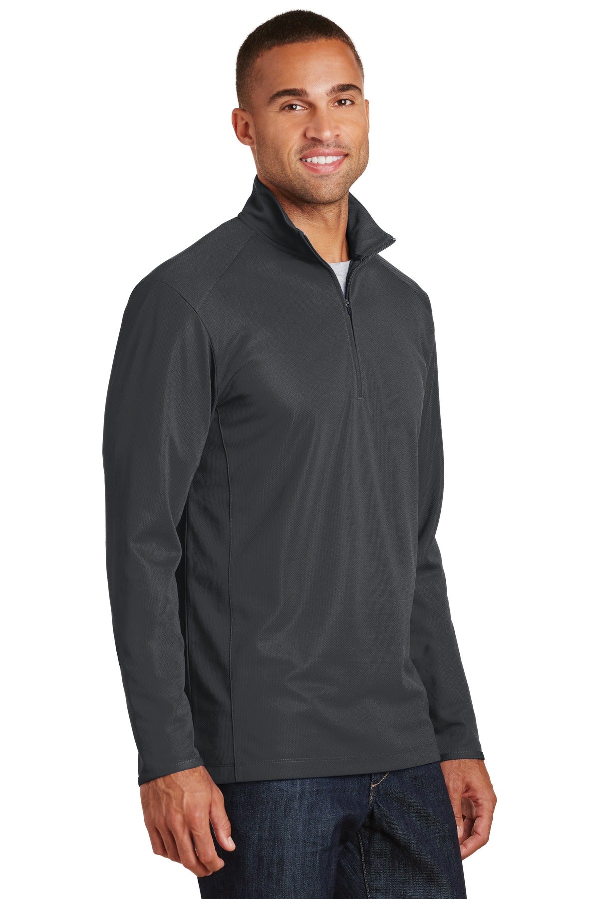 Battleship Gry Port Authority Pinpoint Mesh 1/2-Zip. K806 plain