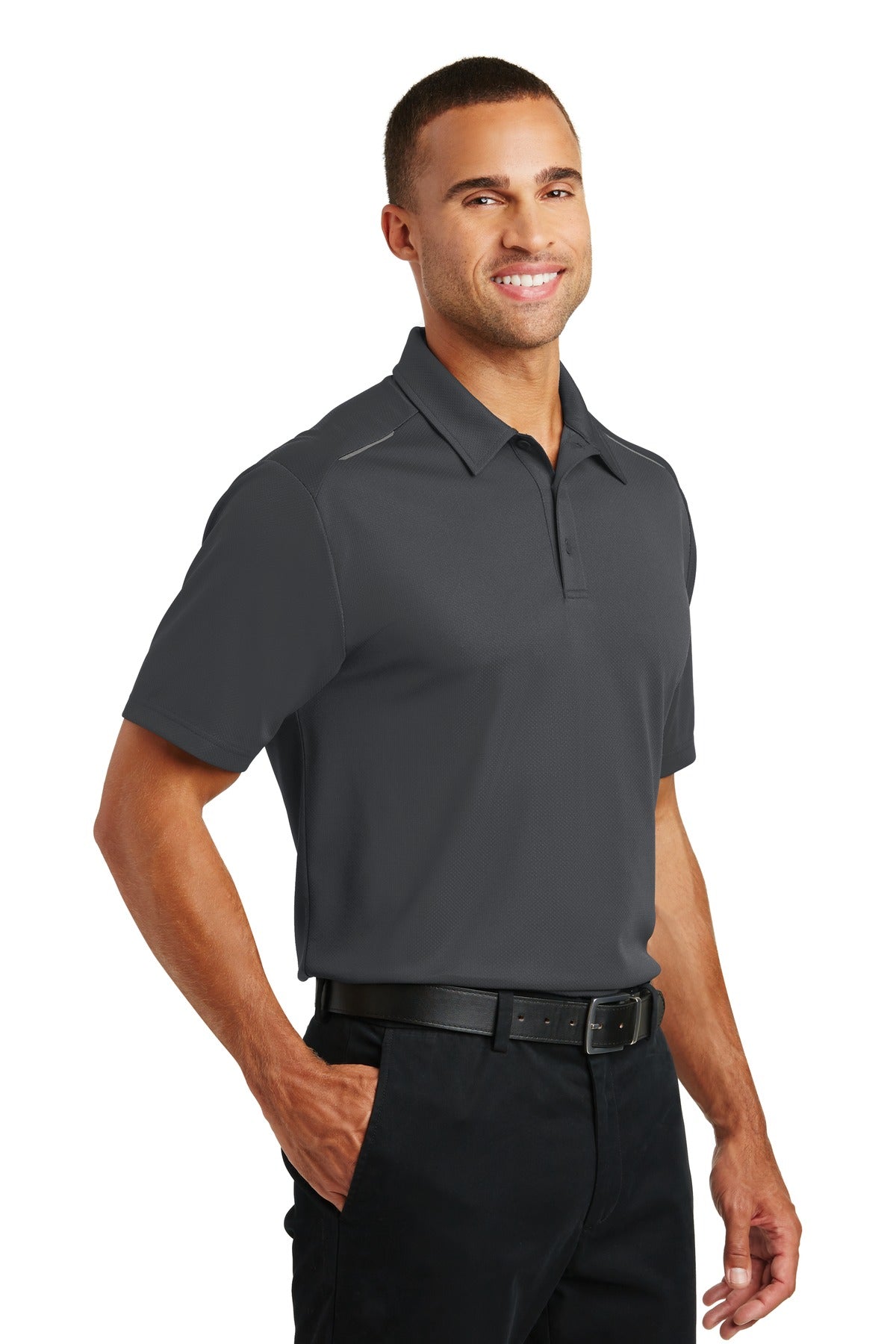 Battleship Gry Port Authority Pinpoint Mesh Polo. K580 plain