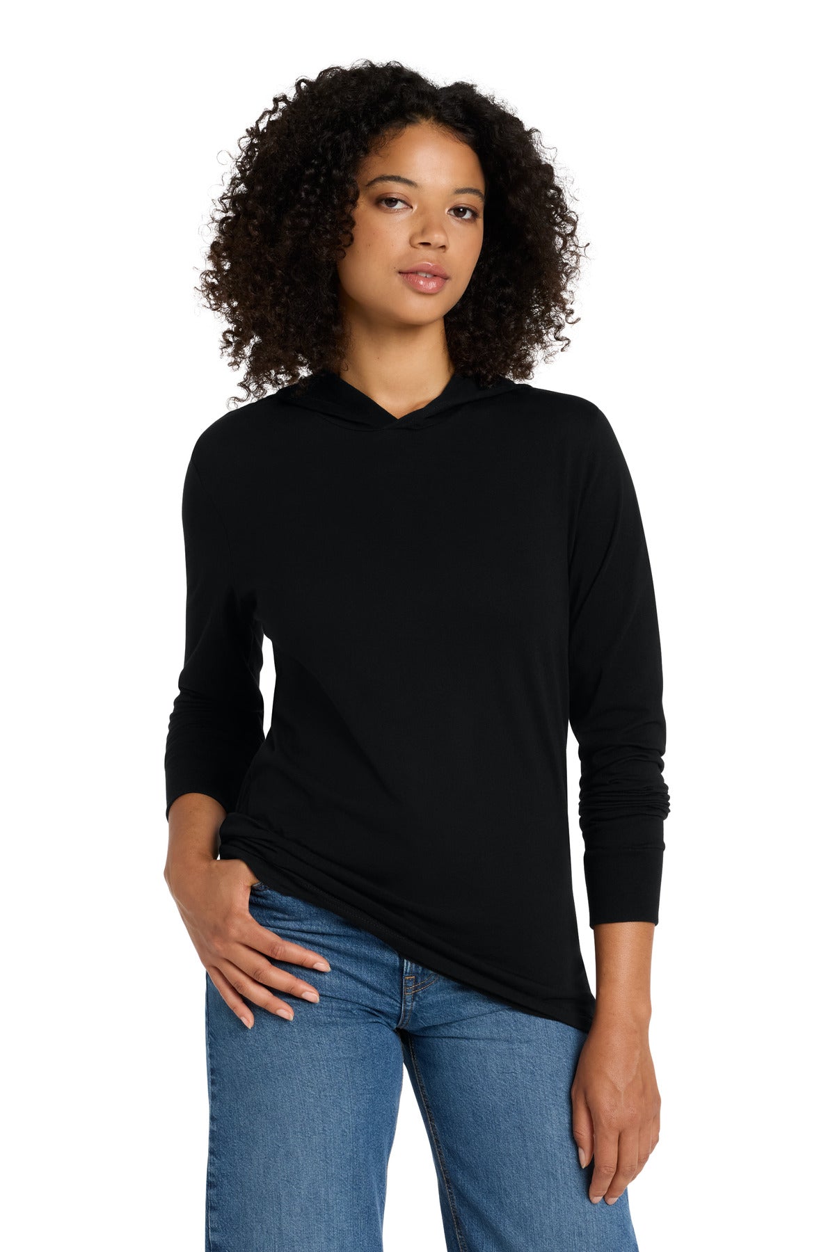 Black BELLA+CANVAS Unisex Jersey Long Sleeve Hoodie. BC3512