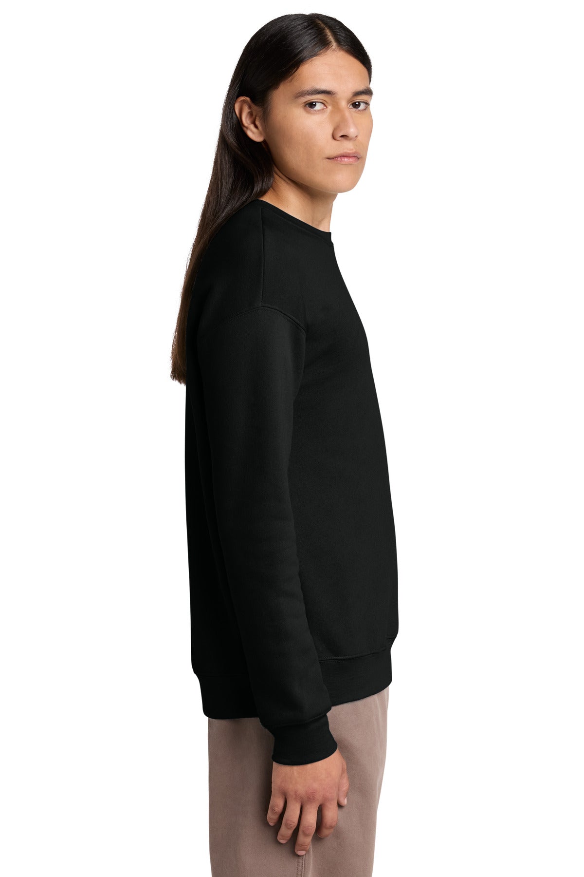 Black BELLA+CANVAS Unisex Sponge Fleece Drop Shoulder Sweatshirt. BC3945 plain