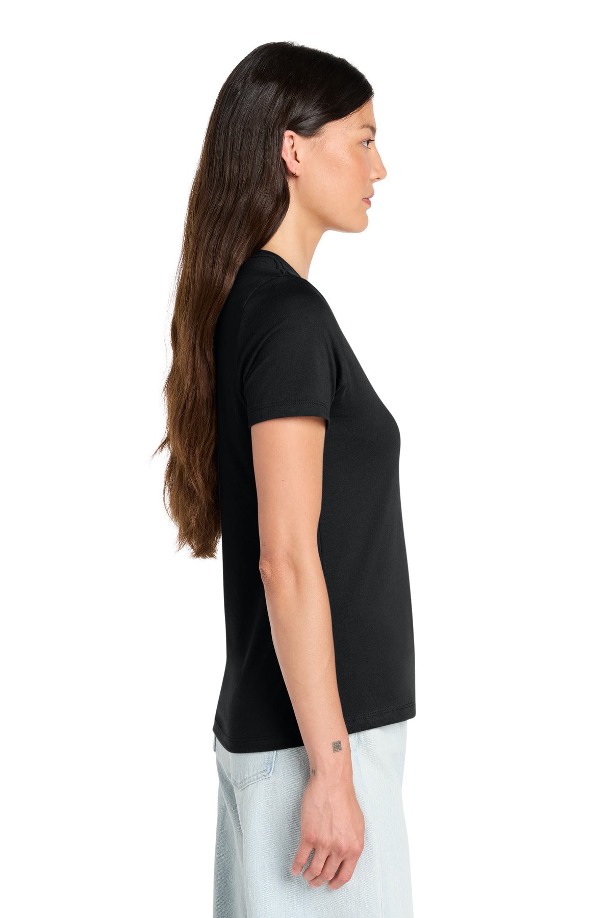 Black BELLA+CANVAS Women's Relaxed Jersey Short Sleeve V-Neck Tee. BC6405 plain
