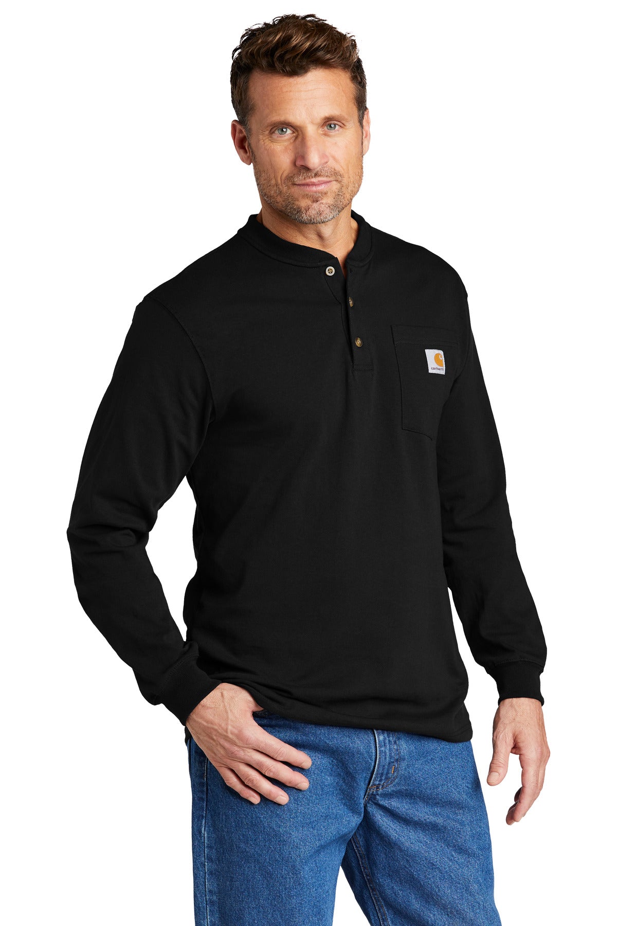 Black Carhartt Long Sleeve Henley T-Shirt CTK128 plain