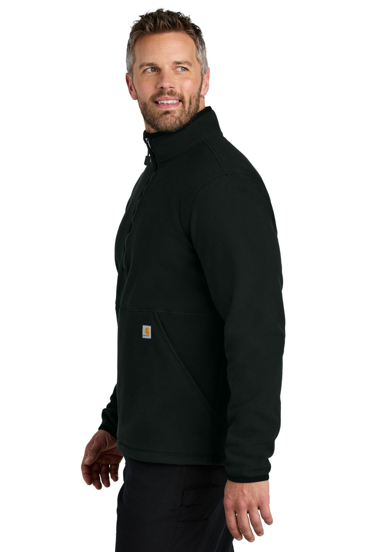 Black Carhartt Textured 1/2-Zip Fleece Jacket CT106417 plain