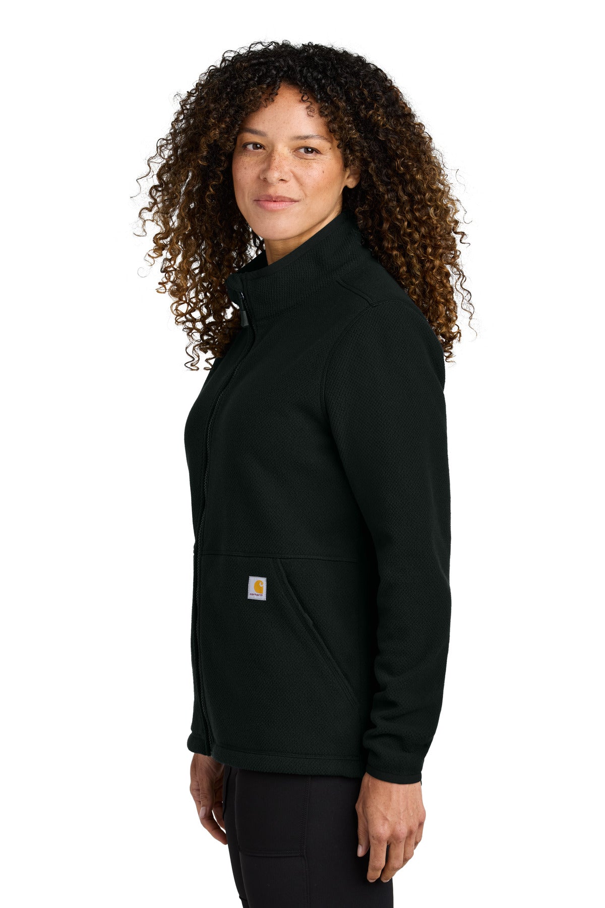 Black Carhartt Women's Textured Full-Zip Fleece Jacket CT106419 plain
