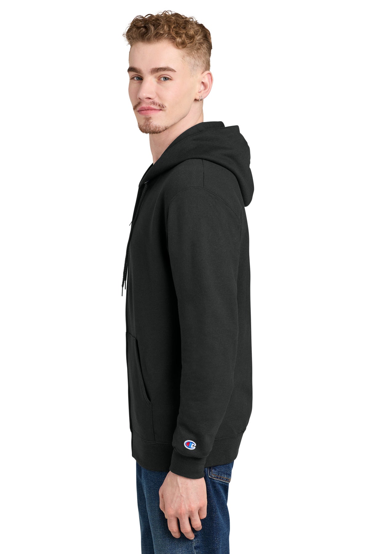 Black Champion Powerblend Full-Zip Hoodie. S800 plain