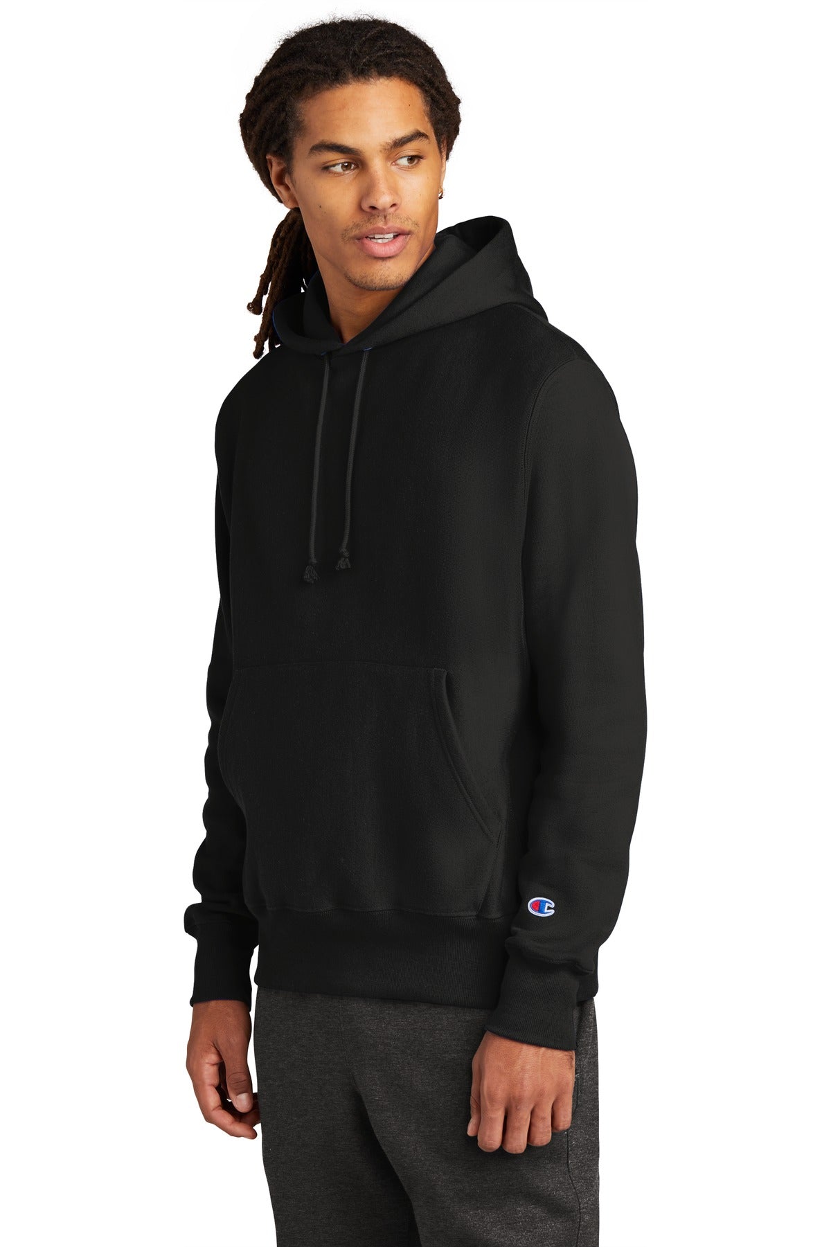 Black Champion Reverse Weave Hooded Sweatshirt S101 plain