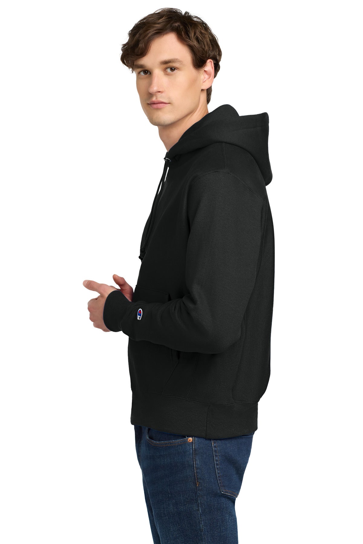 Black Champion Reverse Weave Hooded Sweatshirt S101