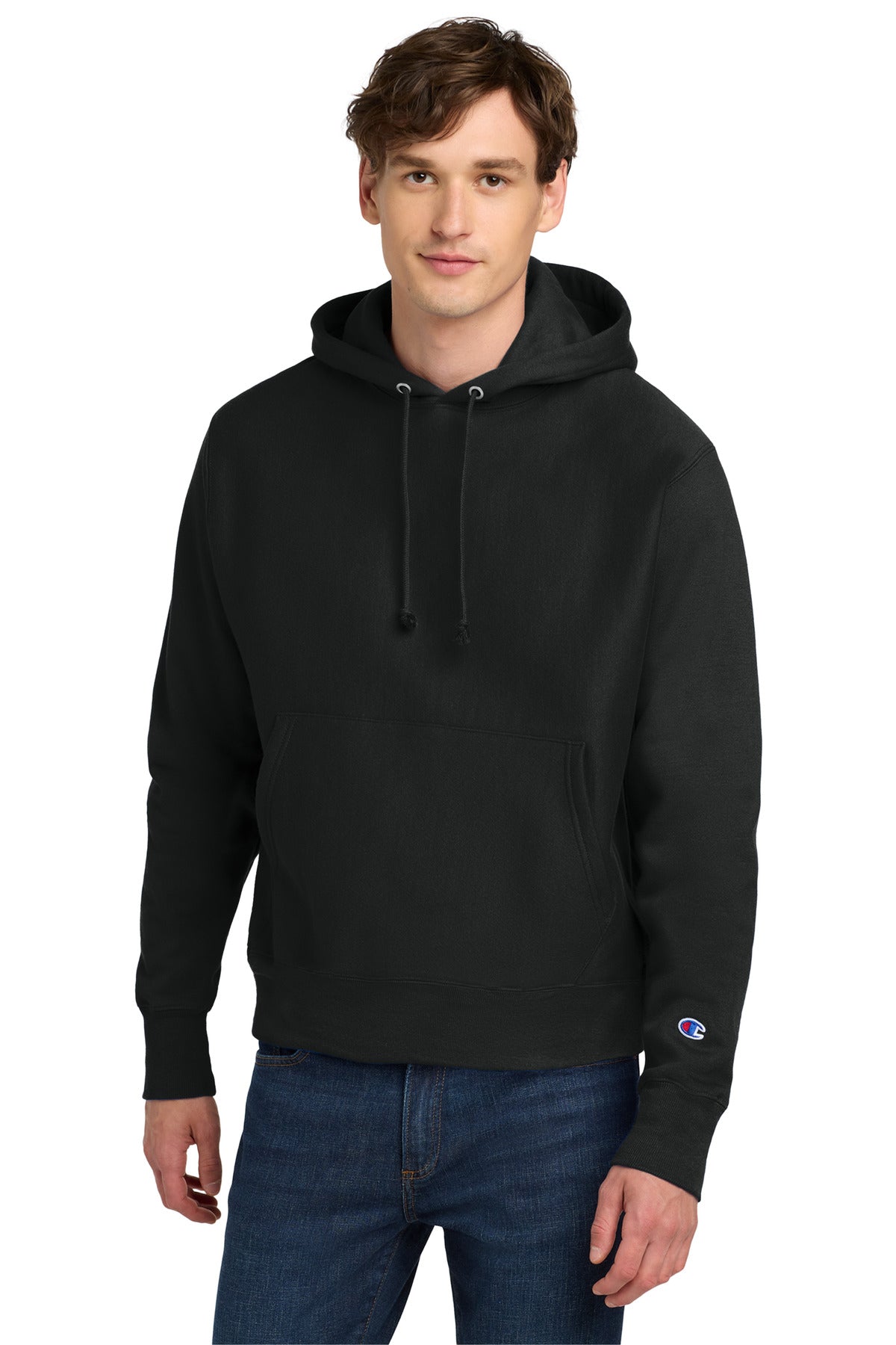 Black Champion Reverse Weave Hooded Sweatshirt S101