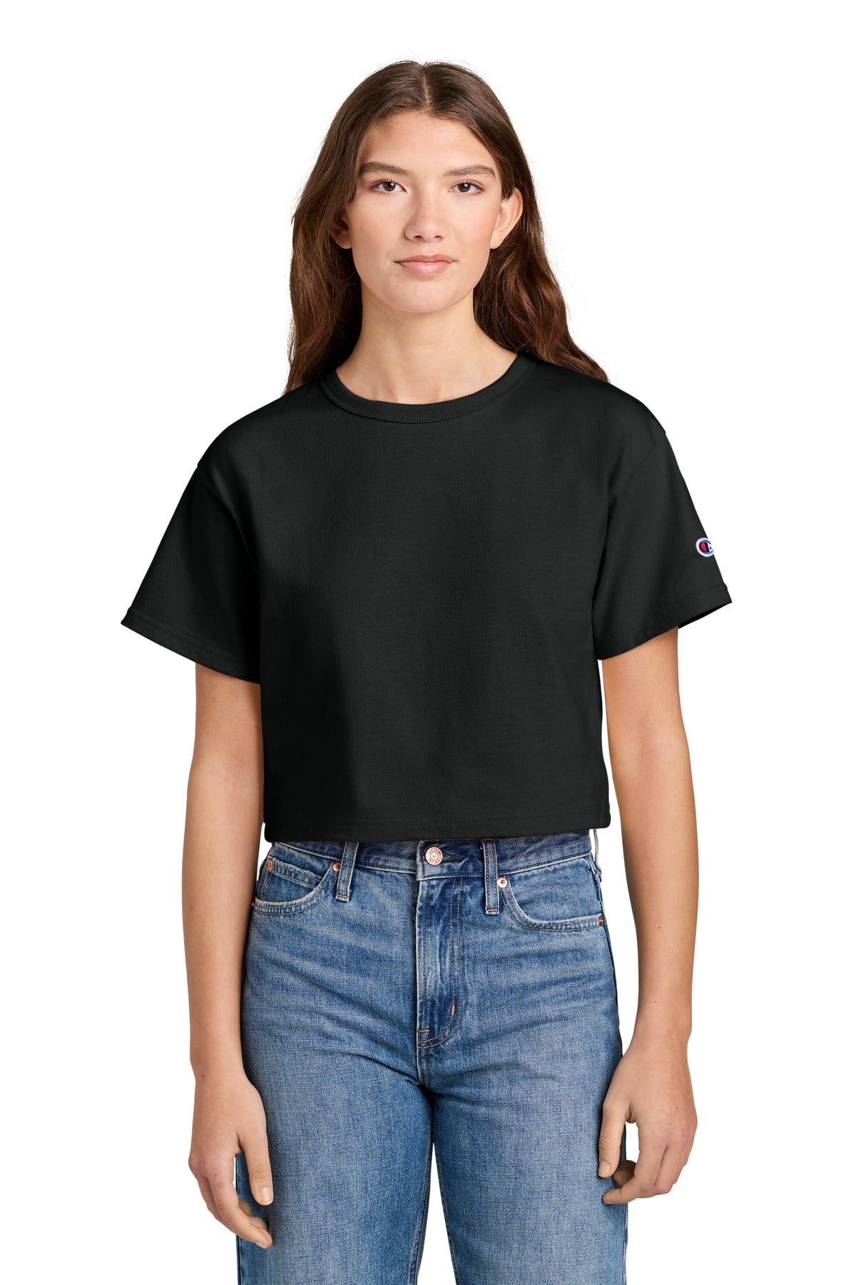 Black Champion Women's Cropped Heritage Tee T453W plain