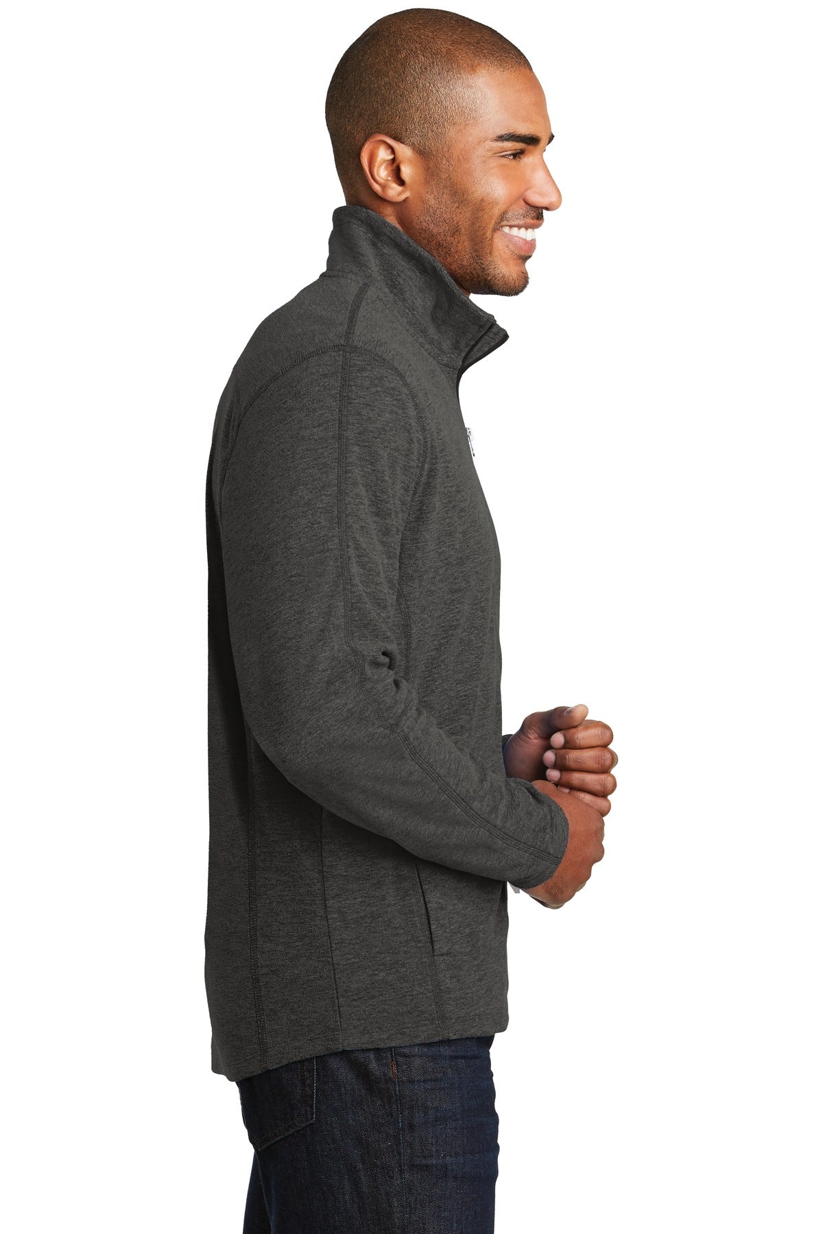 Black Char Hea Port Authority Heather Microfleece Full-Zip Jacket. F235 plain