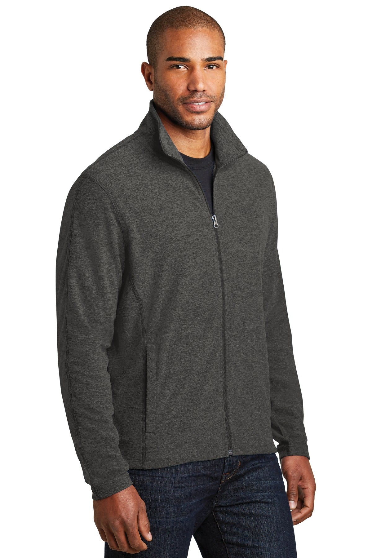 Black Char Hea Port Authority Heather Microfleece Full-Zip Jacket. F235 plain