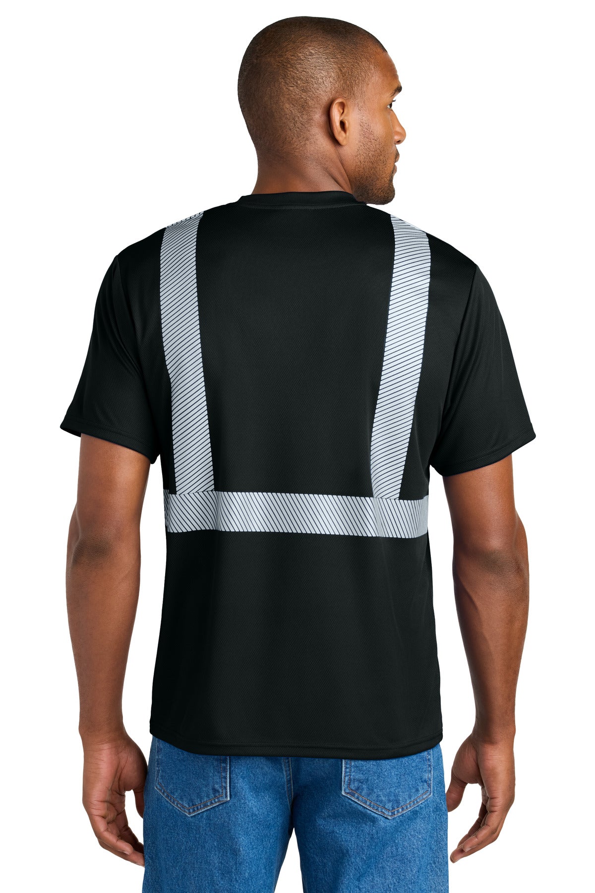 Black CornerStone Enhanced Visibility Segmented Tape Tee CS206 plain