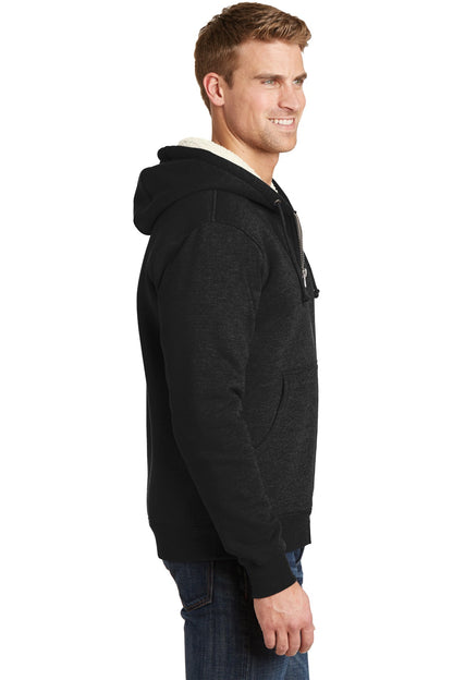 Black CornerStone Heavyweight Sherpa-Lined Hooded Fleece Jacket. CS625 plain