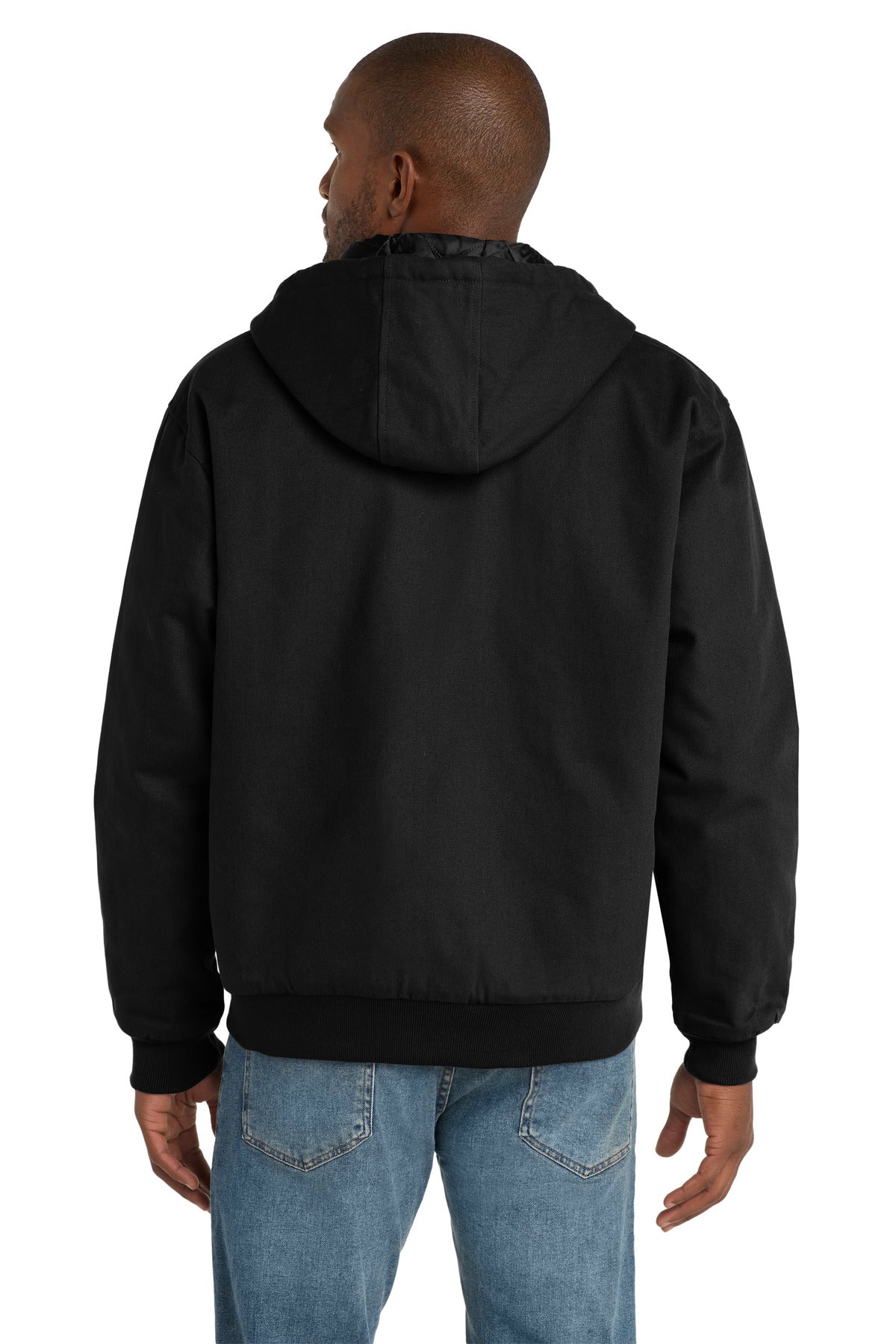 Black CornerStone Tall Duck Cloth Hooded Work Jacket. TLJ763H plain