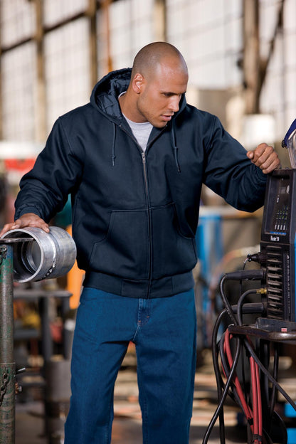 Black CornerStone Tall Duck Cloth Hooded Work Jacket. TLJ763H plain